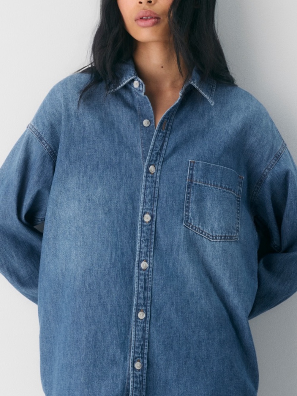 Aritzia Denim Forum 80s Denim Shirt in “5 years Kiss n Tell” Blue
